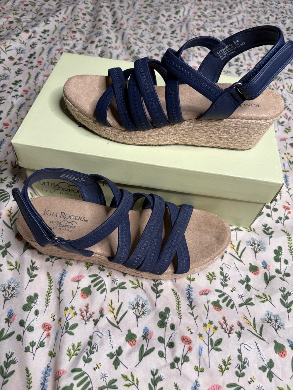 Kim Rogers Navy Strappy Espadrille Wedge Sandals Size 8